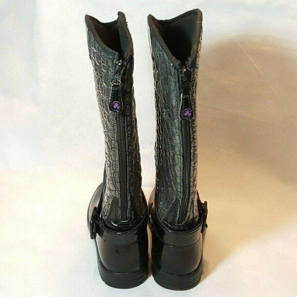 Kamik Waterproof Rain Boots Sz 7 Black Gray Insulated Shaft Zip Up Back - Picture 4 of 8